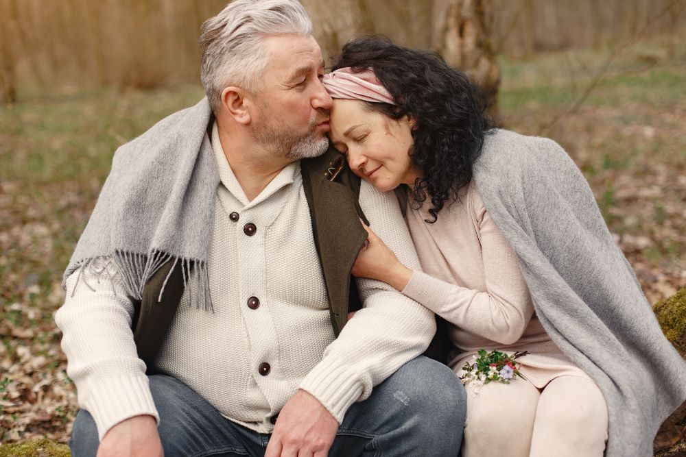 Older couple kissing