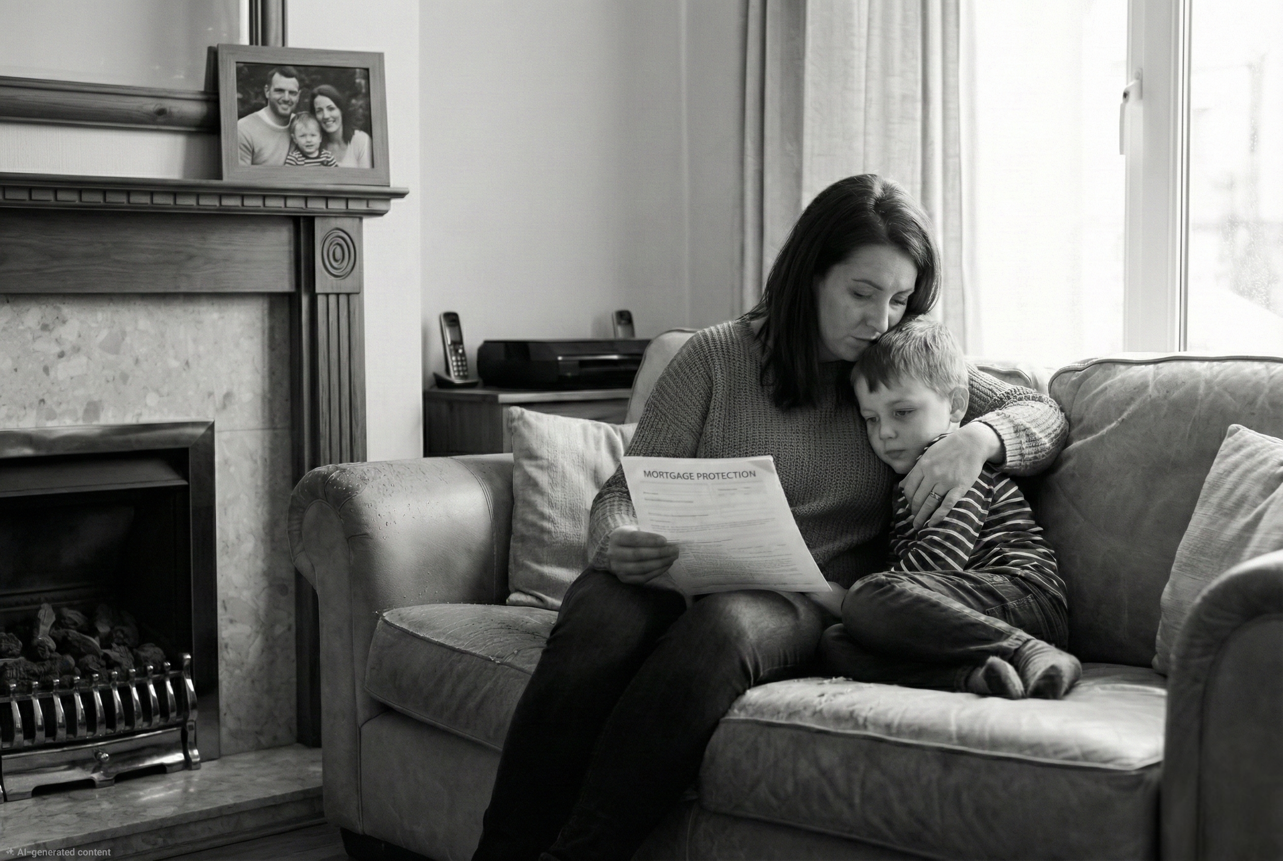 Mom and son sitting at home